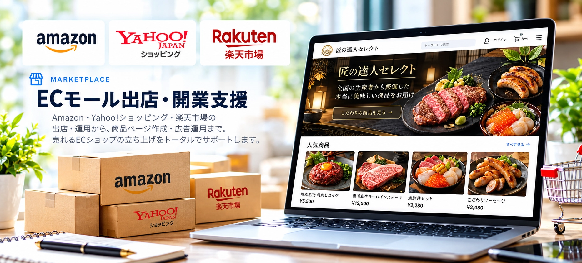 Amazon・Yahoo!ショッピング・楽天市場への出店支援イメージ