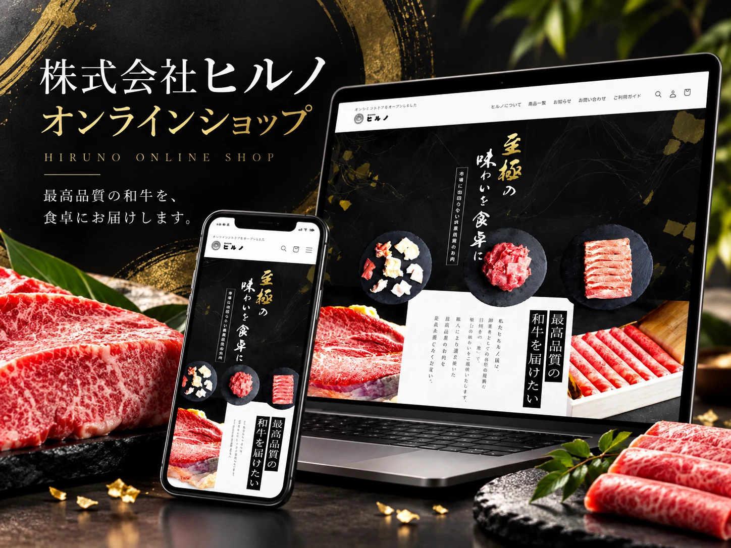 株式会社ヒルノ オンラインショップをパソコンとスマートフォンに表示した掲載用モックアップ