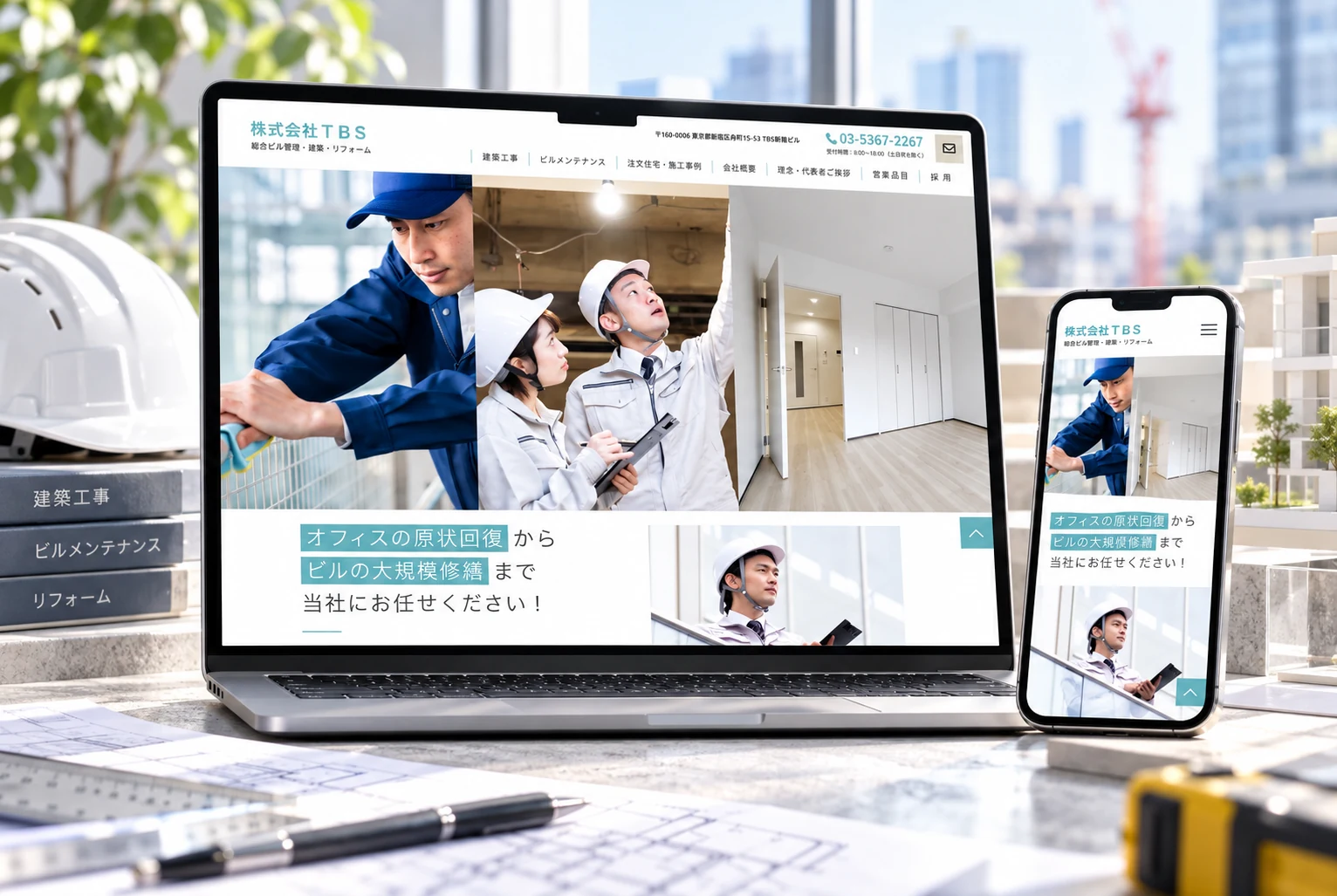株式会社TBSのサイトをパソコンとスマートフォンに表示した掲載用モックアップ